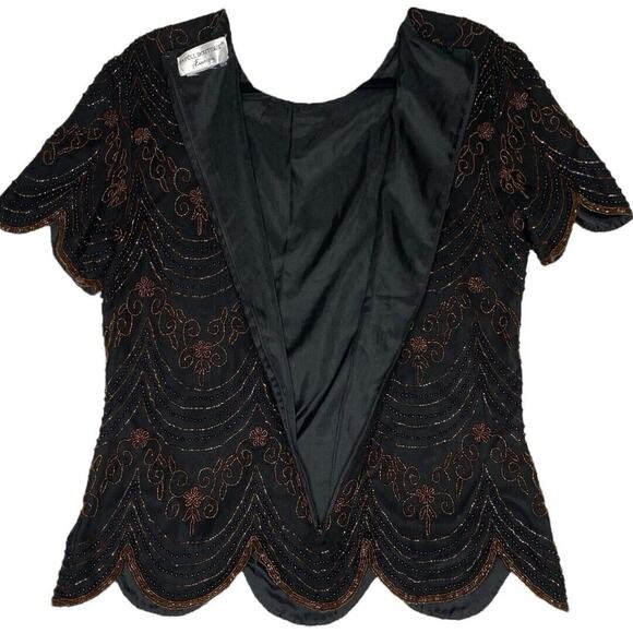 VTG Papell Boutique Silk Beaded Top Womens L Retro Glam‎ Formal Whimsigoth Party - Picture 5 of 10